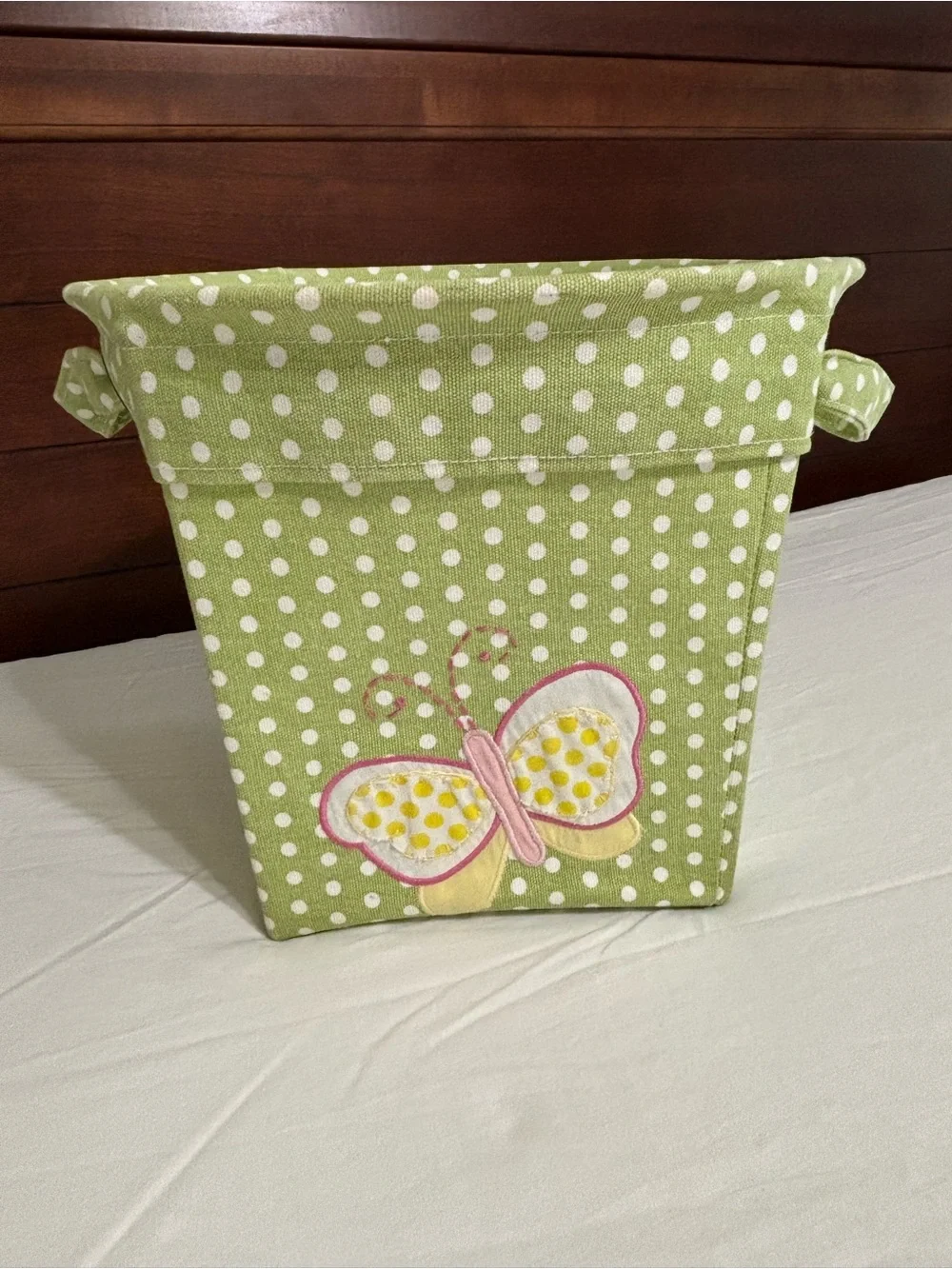Pottery Barn Kids Green Polka Dot Butterfly Fabric Storage Bin